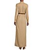 Color:Khaki - Image 4 - MICHAEL Michael Kors Woven Linen 3/4 Roll-Tab Sleeve Banded Collar Snap Front Side Slit Belted Maxi Shirt Dress