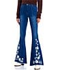 Color:Vintage Blue - Image 1 - Mid Rise Embroidered Flare Jeans