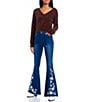 Color:Vintage Blue - Image 3 - Mid Rise Embroidered Flare Jeans