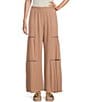 Color:Taupe - Image 1 - Mid Rise Lace Side Trim Wide Leg Pull-On Pants