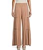 Color:Taupe - Image 2 - Mid Rise Lace Side Trim Wide Leg Pull-On Pants