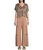 Color:Taupe - Image 3 - Mid Rise Lace Side Trim Wide Leg Pull-On Pants