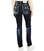 Color:Dark Blue - Image 2 - Mid Rise Stitched Flap Pocket Straight Jeans