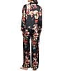 Midnight Bakery Bouquet Print Notch Collar Long Sleeve Satin Pant Pajama Set - Image 2