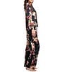 Midnight Bakery Bouquet Print Notch Collar Long Sleeve Satin Pant Pajama Set - Image 3