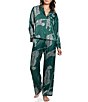 Midnight Bakery Cat Print Notch Collar Long Sleeve Satin Long Pajama Set - Image 1
