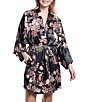 Midnight Bakery Floral Print 3/4 Sleeve Stretch Satin Short Robe - Image 1