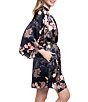 Midnight Bakery Floral Print 3/4 Sleeve Stretch Satin Short Robe - Image 3