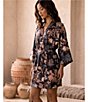 Midnight Bakery Floral Print 3/4 Sleeve Stretch Satin Short Robe - Image 4
