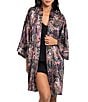 Midnight Bakery Jungle Print 3/4 Sleeve Shawl Collar Satin Coordinating Short Robe - Image 1