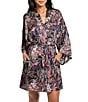 Midnight Bakery Jungle Print 3/4 Sleeve Shawl Collar Satin Coordinating Short Robe - Image 4