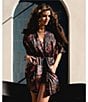 Midnight Bakery Jungle Print 3/4 Sleeve Shawl Collar Satin Coordinating Short Robe - Image 5