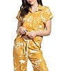 Midnight Bakery Jungle Print Short Sleeve Notch Collar Woven Pajama Set, Color:Yellow - Image 3