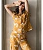 Midnight Bakery Jungle Print Short Sleeve Notch Collar Woven Pajama Set, Color:Yellow - Image 4