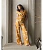 Midnight Bakery Jungle Print Short Sleeve Notch Collar Woven Pajama Set, Color:Yellow - Image 6