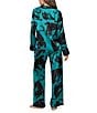 Midnight Bakery Panther Print Long Sleeve Notch Collar Satin Long Pajama Set, Color:Green - Image 2