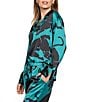 Midnight Bakery Panther Print Long Sleeve Notch Collar Satin Long Pajama Set, Color:Green - Image 3
