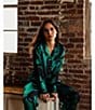 Midnight Bakery Panther Print Long Sleeve Notch Collar Satin Long Pajama Set, Color:Green - Image 5