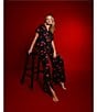 Midnight Bakery Red Lips Print Short Sleeve Notch Collar Satin Long Valentine's Day Pajama Set, Color:Black - Image 4