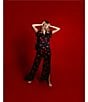 Midnight Bakery Red Lips Print Short Sleeve Notch Collar Satin Long Valentine's Day Pajama Set, Color:Black - Image 5