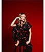 Midnight Bakery Red Lips Print Short Sleeve Notch Collar Satin Long Valentine's Day Pajama Set, Color:Black - Image 6