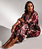 Color:Black - Image 3 - Satin Brushstroke Floral Print 3/4 Sleeve Notch Collar Full Length Pajama Set