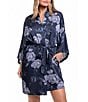 Midnight Bakery Satin Floral Print 3/4 Sleeve Short Robe - Image 1