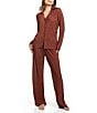 Midnight Bakery Solid Lightweight Plisse Long Sleeve Notch Collar Long Pajama Set - Image 1