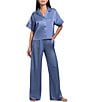 Midnight Bakery Solid Short Sleeve Notch Collar Satin Long Pajama Set - Image 1