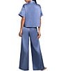 Midnight Bakery Solid Short Sleeve Notch Collar Satin Long Pajama Set - Image 2