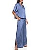 Midnight Bakery Solid Short Sleeve Notch Collar Satin Long Pajama Set - Image 3