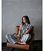 Midnight Bakery Stripe Print Short Sleeve Notch Collar Woven Pajama Set, Color:Blue - Image 6