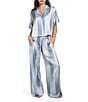 Midnight Bakery Striped Short Sleeve Notch Collar Satin Shirt & Wide-Leg Pant Pajama Set, Color:Blue Stripe - Image 1