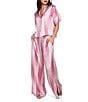 Midnight Bakery Striped Short Sleeve Notch Collar Satin Shirt & Wide-Leg Pant Pajama Set, Color:Pink Stripe - Image 1