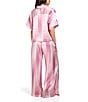 Midnight Bakery Striped Short Sleeve Notch Collar Satin Shirt & Wide-Leg Pant Pajama Set, Color:Pink Stripe - Image 2