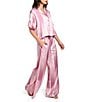 Midnight Bakery Striped Short Sleeve Notch Collar Satin Shirt & Wide-Leg Pant Pajama Set, Color:Pink Stripe - Image 3