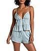 Color:Blue - Image 1 - Textured Satin Tiered Cami Shorty Set