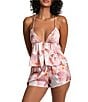 Color:Cream - Image 1 - Textured Satin Tiered Floral Cami Shorty Set