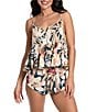 Color:Teal - Image 1 - Tropical Floral Print Sleeveless Round Neck Tiered Woven Shorty Pajama Set