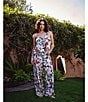 Color:Teal - Image 5 - Tropical Floral Print Sleeveless V-Neck Woven Pant Pajama Set