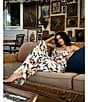 Color:Teal - Image 6 - Tropical Floral Print Sleeveless V-Neck Woven Pant Pajama Set