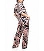 Midnight Bakery Western Boot Print Short Sleeve Notch Collar Satin Long Pajama Set, Color:Mauve - Image 2