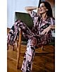 Midnight Bakery Western Boot Print Short Sleeve Notch Collar Satin Long Pajama Set, Color:Mauve - Image 4