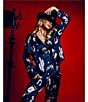 Midnight Bakery Western Print Long Sleeve Notch Collar Satin Long Pajama Set, Color:Blue - Image 4