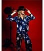 Midnight Bakery Western Print Long Sleeve Notch Collar Satin Long Pajama Set, Color:Blue - Image 6