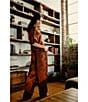 Midnight Bakery Wild Cat Print Short Sleeve Notch Collar Long Satin Pajama Set, Color:Rust - Image 6