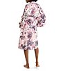Color:Mauve - Image 2 - Woven Floral Print 3/4 Sleeve Coordinating Midi Length Robe