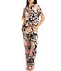Color:Black - Image 1 - Woven Floral Printed Short Sleeve Notch Collar Coordinating Pajama Set