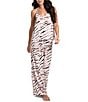 Color:Taupe - Image 1 - Zebra Print Sleeveless V Neck Woven Pant Pajama Set