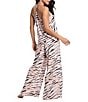 Color:Taupe - Image 2 - Zebra Print Sleeveless V Neck Woven Pant Pajama Set